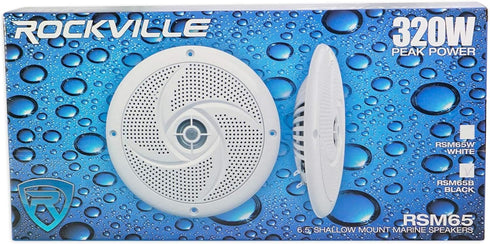 Rockville Pair RSM65B 6.5" Waterproof Slim Marine Boat Speakers - 320 Watt, Black