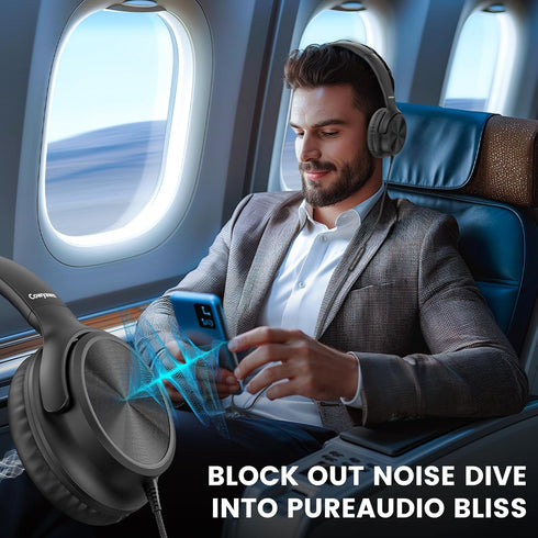 3.5mm Cowyawn Over Ear Headphones Wired, Foldable Wired Headphones with Microphone, Volume Control, HD Stereo Sound