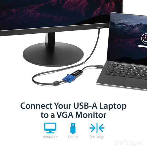 StarTech.com USB 3.0 to VGA Adapter, USB to VGA Monitor Converter for Windows, Slim