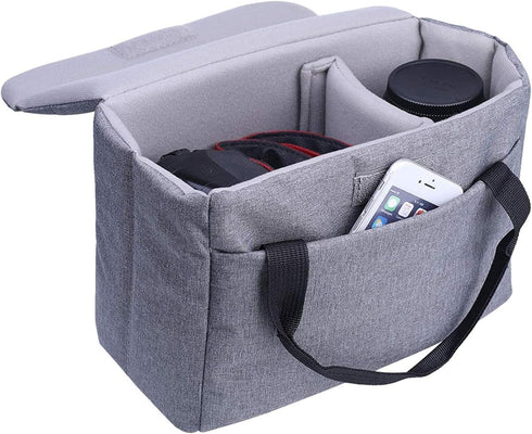 BOMKEE Protective Bag for DSLR SLR Camera, Padded Insert Cube, Water Resistant, Grey, for Sony, Canon, Nikon, Olympus