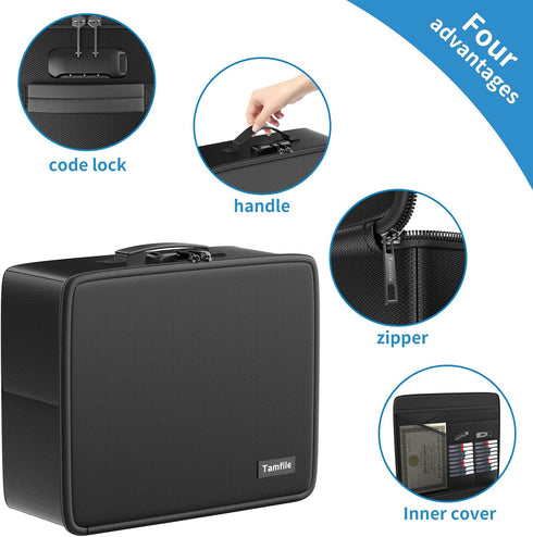 Fireproof Safe Photo Storage Box, 18 Inner Clear Photo Cases, Portable Organizer with Lock and Handle