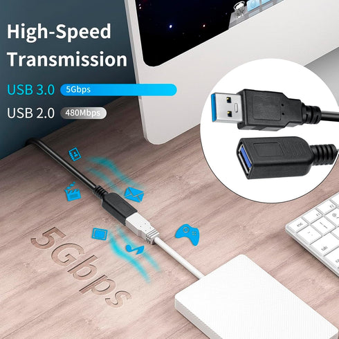 6 Pack 1 3.0 3.0 SaiTech IT Short Length Feet USB Extension Cable, USB A Male to Female Extender - Black
