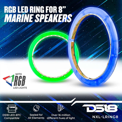 DS18 NXL-LRING8 RGB LED Mounting Ring for 8" Speakers, Waterproof, Works with RGB Module or One Color