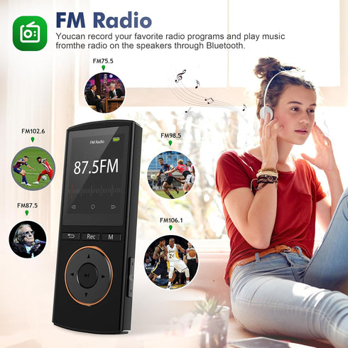 MP3 Player, Safuciiv 32GB with Bluetooth 5.2, Lossless Music HiFi Sound Quality, FM Radio, Earphones Included