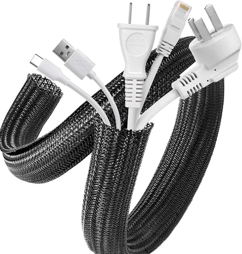 AGPTEK Cable Management Sleeve Cover, 10ft - 1 inch Cord Management System for Desk PC TV Wires Protection, Black