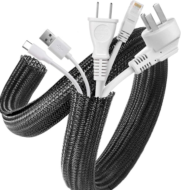 AGPTEK Cable Management Sleeve Cover, 10ft - 1 inch Cord Management System for Desk PC TV Wires Protection, Black