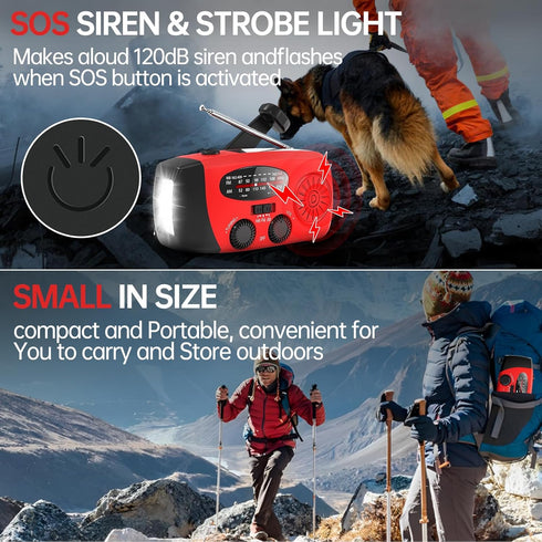 Solar Hand Crank Emergency Weather Radio, NOAA/AM/FM Portable Radio with 3 LED Flashlight & 2000mAh Power Bank