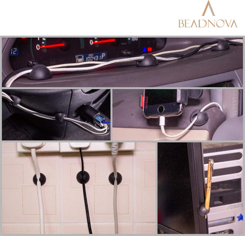 BEADNOVA 1 8 Cable Clips Cord Organizer Cable Management Wire Cord Holder Slots Adhesive Wire Holder for Car Charging