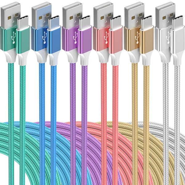 USB C Cable, 6 Pack Type C Charger Fast Charging Cable, Nylon Braided Android Charger for iPhone 15, Samsung Galaxy,