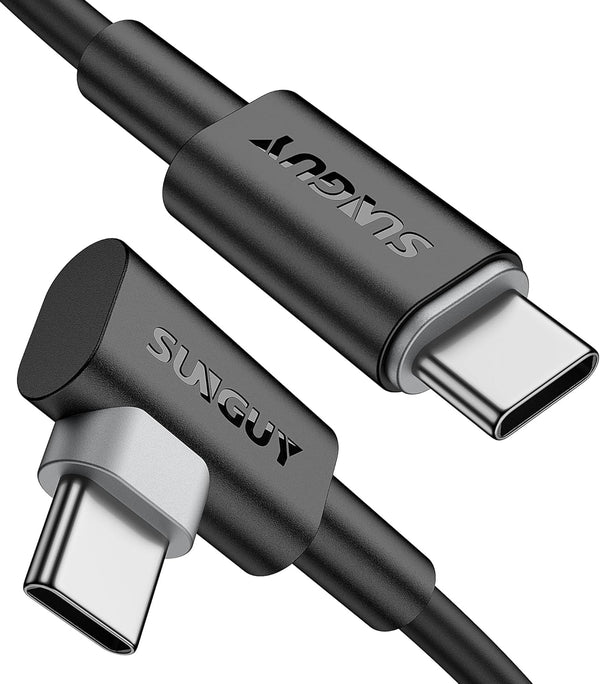 SUNGUY USB-C to USB-C Cable, 2-Pack 1.5FT Right Angle 60W PD USB C Charger Cable for iPhone 15/15 Plus/15 Pro/15 Pro