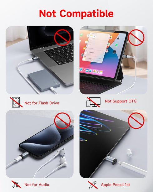 4 Pack Lightning to USB C Adapter for iPhone 15/16/16 Pro/16 Pro Max, Samsung S24, iPad Air, Fast Charging & Data