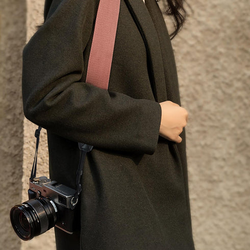 Padwa Lifestyle Pink Camera Strap, 2" Wide Cotton Woven Genuine Leather Head Straps, Includes 2 Quick Release Clips