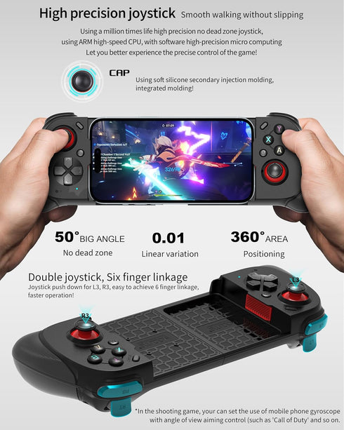 Joso Wireless Mobile Gaming Controller for iPhone/Android, Supports Phone Case, Play Call of Duty, Genshin Impact