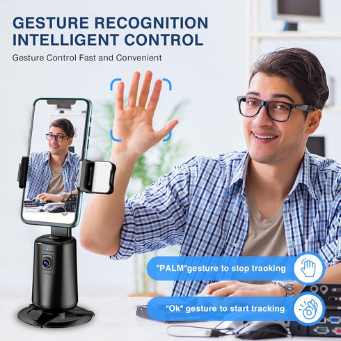 jiangler 360 Auto Face Tracking Tripod Rotating Cell Phone Photo and Video Kits Stand, No App, Camera Stand with Remote