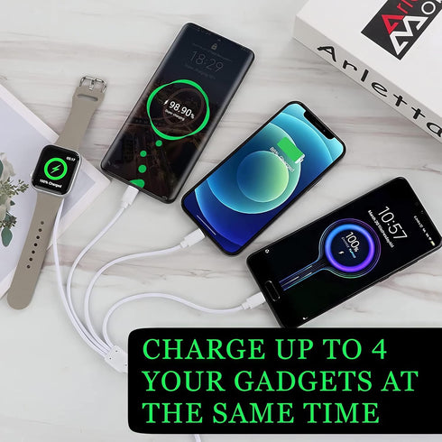 4 in 1 Multi Charging Cable, 3.3ft Fast Magnetic USB Type C for Apple Watch, iPhone, AirPods, Android & More.