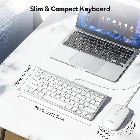TECKNET Set USB Wired Keyboard and Mouse for Mac, Dual Interface(Type-C and USB A), Ergonomic Slim Keyboard Compatible