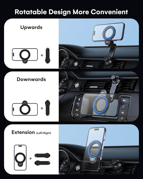 ZEEHOO Compatible with MagSafe Car Mount, Magnetic Phone Holder for Car, Non-Blocking & 360 Rotation for iPhone