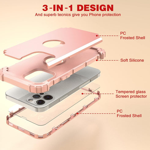 IDweel iPhone 12 Pro Max Case with Screen Protector, Hybrid 3 in 1 Shockproof Slim Heavy Duty Protection, Rose Gold