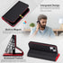 VISOUL 15 15(6.1-inch)(Black+Red) Folio Case Compatible with iPhone Wallet Case with Card Holder, Pebbled Real Leather