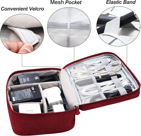 Electronics Organizer Travel Bag, Waterproof Storage Case for Cables, Chargers, Phone, USB, SD Cards, Black
