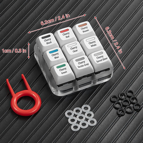 Cherry MX Key Switch Tester Mechanical Keyboard Sampler Tool Kit with Puller and O Rings (9-Key Printed PBT Keycap)