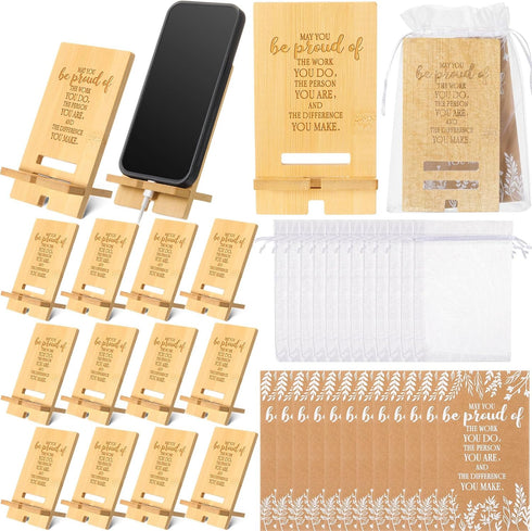 Novabright 12 Sets Employee Appreciation Gifts Bulk Bamboo Wooden Phone Stand for Desk