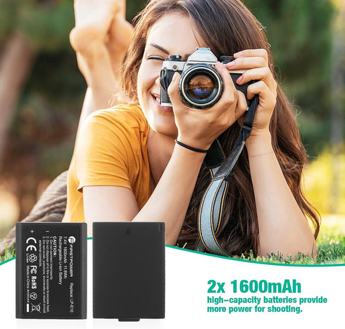 FirstPower Replacement LP-E10 Batteries for Canon EOS Rebel T3, T5, T6, T7, T100, 2-Pack 1600mAh