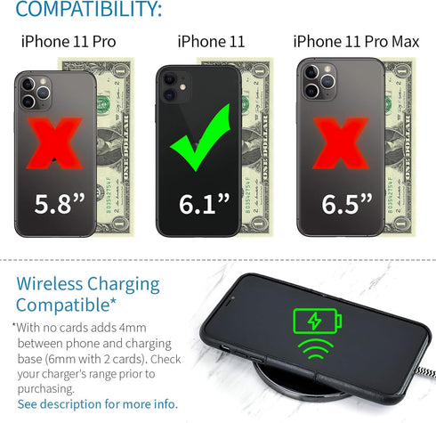 Dockem Wallet Case for iPhone 11: Black Synthetic Leather with Built-in Metal Plate & 2 Credit Card Holders