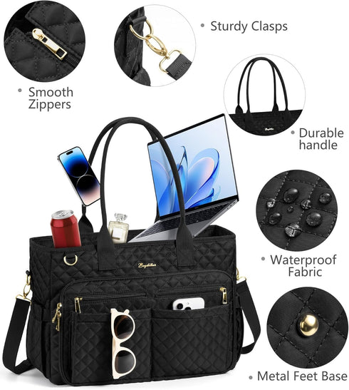 Bagstellar 15.6 inch 40oz Teacher Bags for Women, Laptop Work Tote Bag Quilted Nurse Bible Computer Shoulder Bag