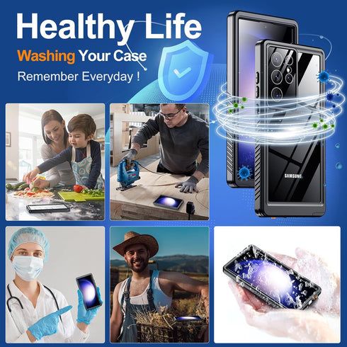 Hualele Galaxy S23 Ultra Case, Waterproof Rugged Full Body Protective Military Grade Drop Protection with Built-in Lens