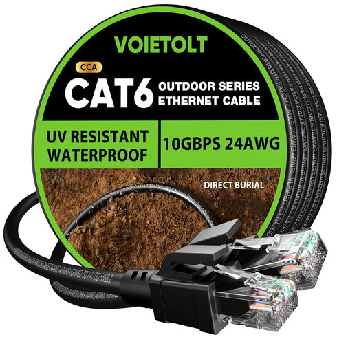 Cat 6 Outdoor Ethernet Cable 100 ft, 24AWG 10Gbps Cat6 Cable Cord
