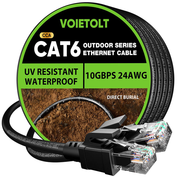 Cat 6 Outdoor Ethernet Cable 100 ft, 24AWG 10Gbps Cat6 Cable Cord