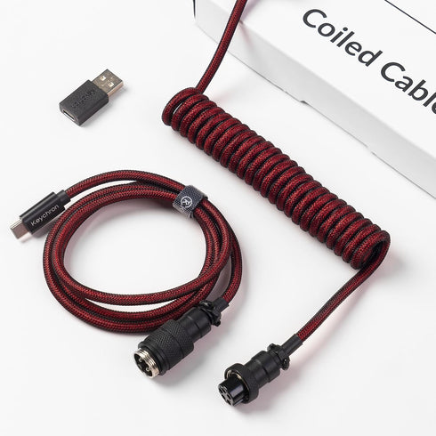 5-Pin GX16 Keychron Premium Coiled USB-C Angled Red Cable, Detachable Metal Connector, USB-A Adapter, Double-Sleeved