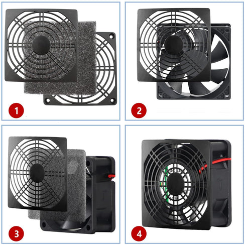 Adyoney 4 120mm Pcs Black Square Plastic Cooling Fan Filter Cover, Dust Screen for Filter Fan Chassis, for PC Computer