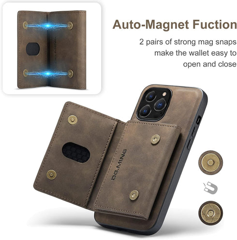 SZHAIYU 2 in 1 Detachable Back Cover Wallet Case for iPhone 13 Pro Max, Slim Leather Pocket, 6.7'' (Coffee)