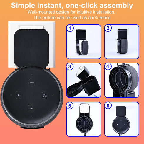 Echo Dot Wall Mount Holder for 3rd Generation, Black, Space Saving Alexa Accessories with Built-in Cable Management