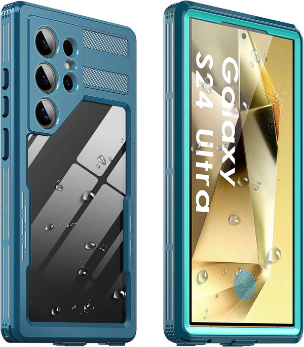 Ezanmull Waterproof Case for Samsung Galaxy S24 Ultra, Full Body Protective Cover with Built-in Screen Protector, Teal