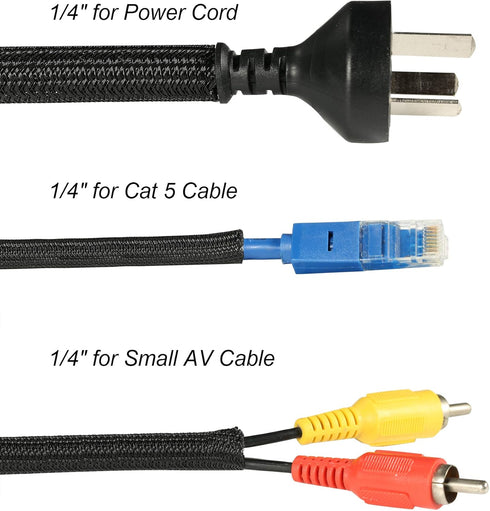 CrocSee 10ft - 1/4 inch Braided Cable Management Sleeve, Self-Wrapping Split Wire Loom for TV, Computer, Home Theater