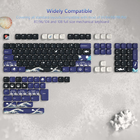 Womier MOA Keycaps, PBT Key Caps, Kanagawa Japanese Keycaps 75 Percent, Custom Keyboard Keycaps Set Gradation