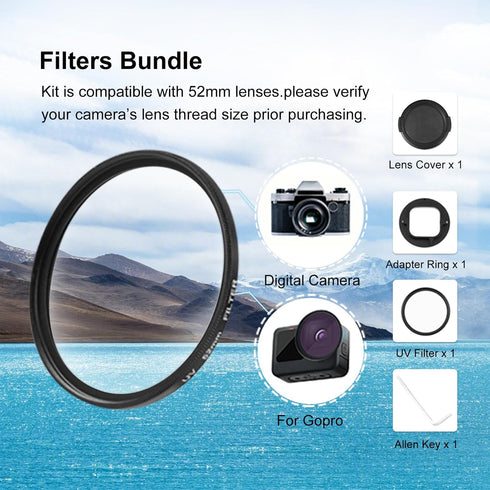 PULUZ 52mm UV Lens Filter Adapter Ring for GoPro HERO11/10/9 Black Camera Accessories