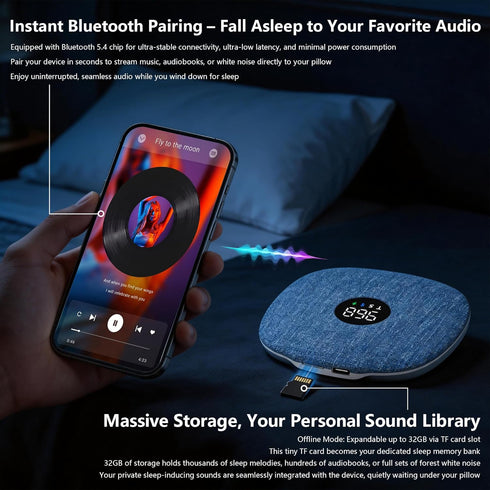 Mhaohuofu 16 Under Pillow Speaker for Sleeping, Dual Bone Conduction Bluetooth Pillow Speaker with LED Display, Two