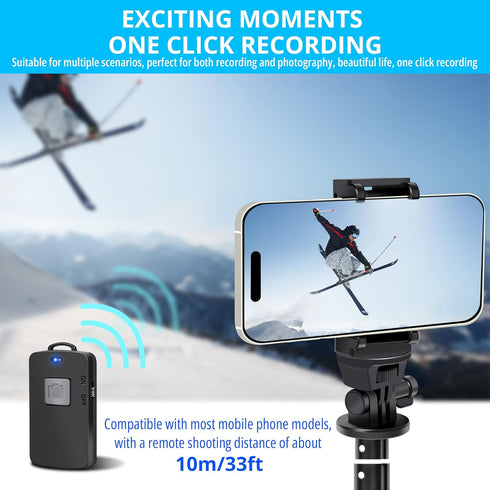 BZE 62 inches Extendable Selfie Stick Tripod with Wireless Remote & Phone Holder, Portable Aluminum Stand