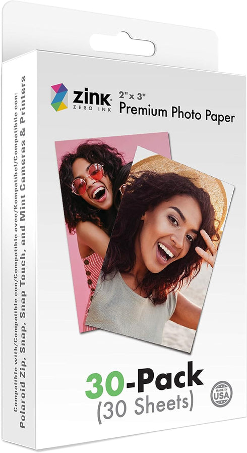 Zink 2"x3" Premium Instant Photo Paper (30 Pack) for Polaroid Snap, Snap Touch, Zip and Mint Cameras and Printers