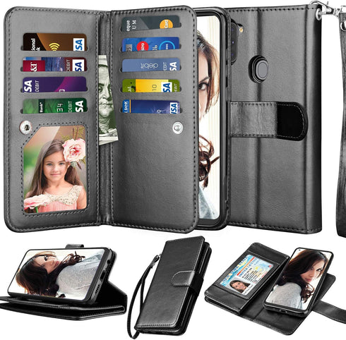 Njjex Galaxy A11 Case for Samsung Galaxy A11, Wallet Case with 9 Card Slots, PU Leather Folio Flip, Detachable