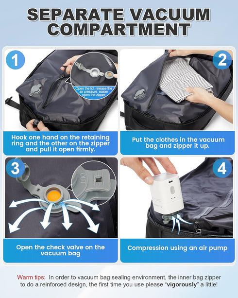 VGCUB Backpack Vacpack Daypack Backpacks Vacuum Travel with Pump System Storage Carry on Work Laptop Business