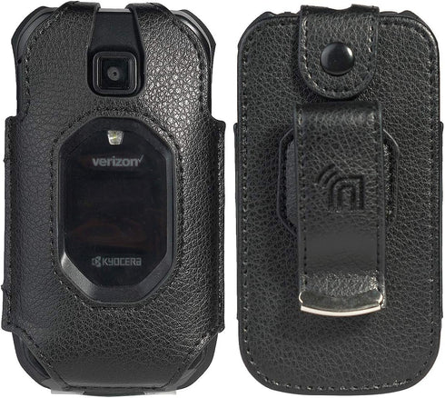 Nakedcellphone Fitted Series Case for Kyocera DuraXV Extreme, DuraXE Epic, DuraXA Equip - Black Vegan Leather
