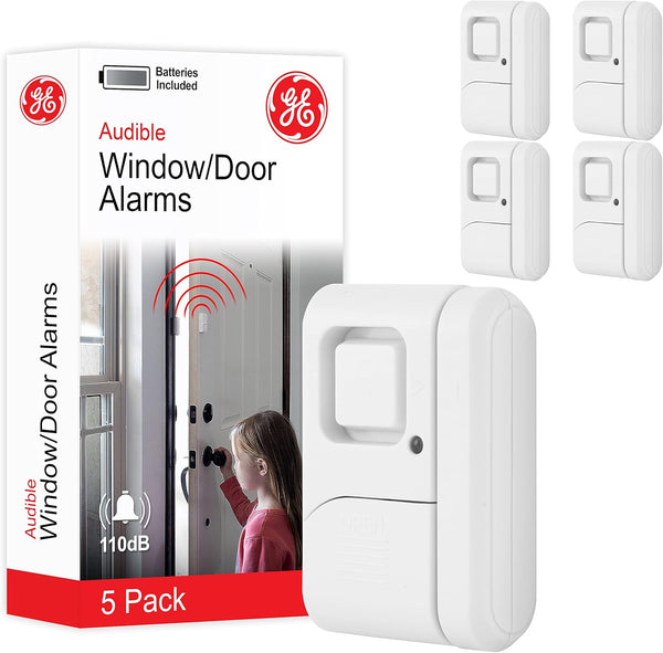 GE 5 Pack Personal Security Window and Door Alarm, Wireless Chime/Alarm, Easy Installation for Home, Garage, Apartment,