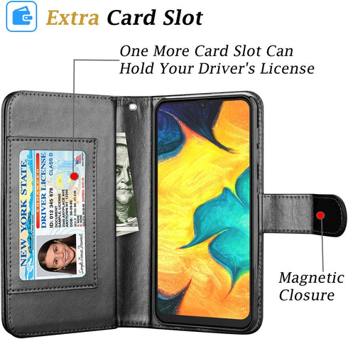 Takfox Wallet Case for Samsung Galaxy A50, PU Leather with 9 Card Slots, Folio Flip Magnetic Detachable Case (Black)
