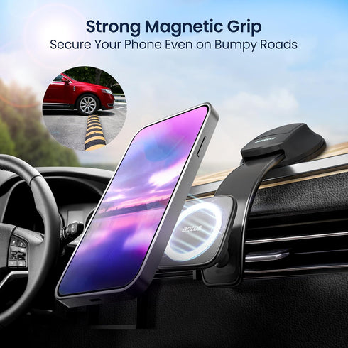 iPhone MagSafe Car Mount Magnetic Phone Holder with Adhesive Suction Base, Fits iPhone 15/14/13/12 and Android
