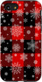 Snowflakes on Red Black Winter Christmas Plaid Buffalo Phone Case for iPhone SE (2020), 7, 8 - Festive Protection!